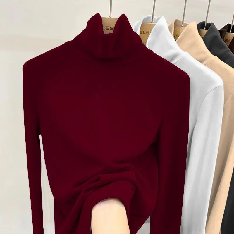 Solid Color Turtleneck Pullover