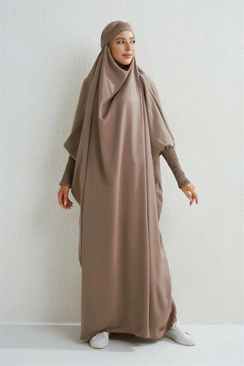 Women's Urban Flowing Hooded Abaya with Smocking Sleeve One-piece