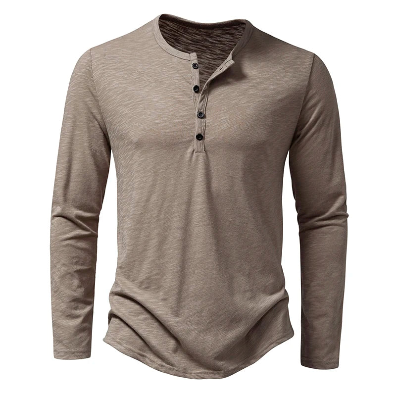 New Men's Cotton Henley T Shirt Long Sleeve - Premium Longsleeve Top from Craftklart.store - Just $16.23! Shop now at Craftklart.store