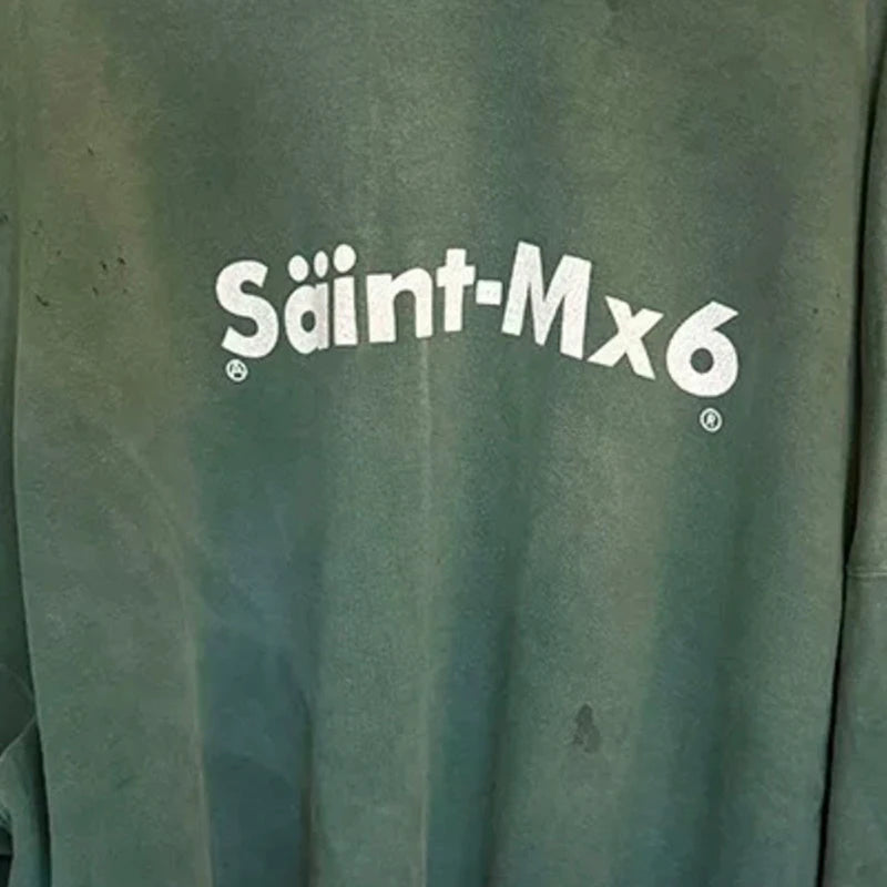 Men's Simple Letter Green Black Damaged Sweatshirts