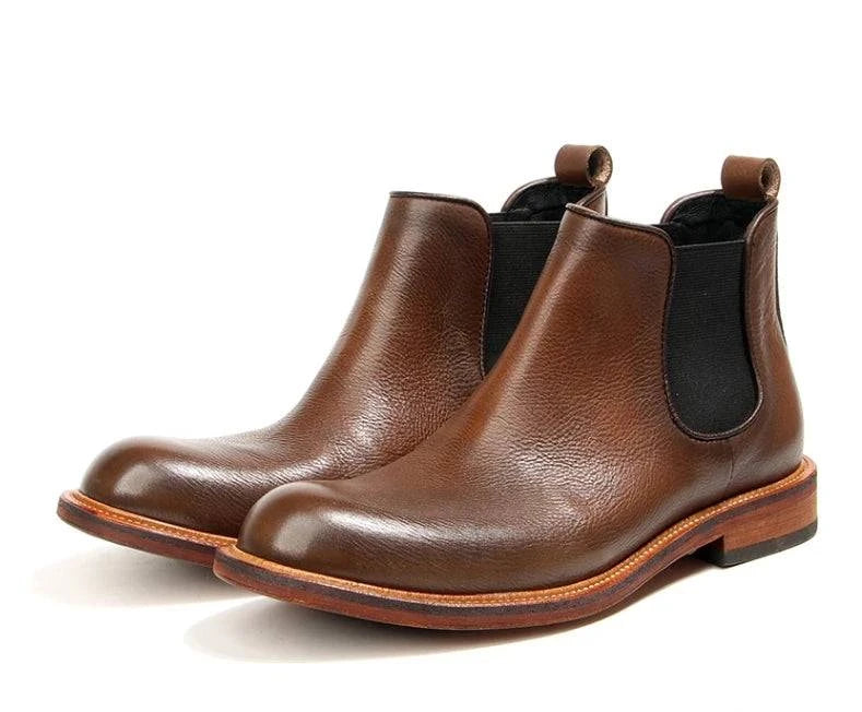 Genuine leather fleece-lined Craftklart Dropship Chelsea boots with elastic side panels and sturdy sole, stylish and warm for business wear.