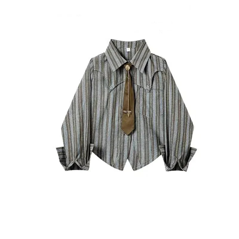 Women's Casual Blouses Patchwork Button Punk Jeans Two Piece Suits