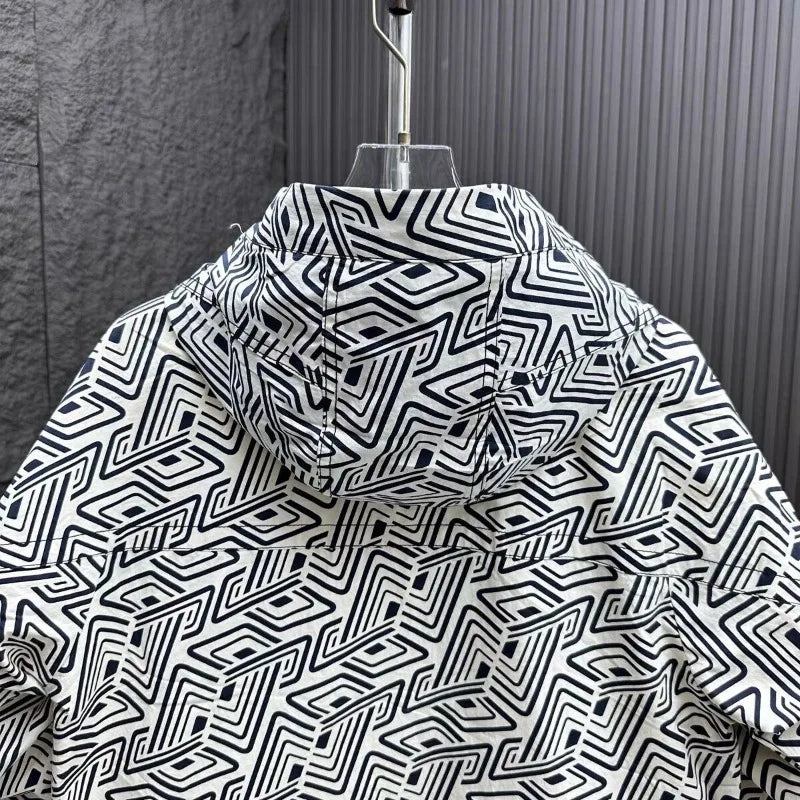 Appliques Print High Street Zipper Hooded Windbreaker Jacket - Premium Windbreaker from Craftklart Dropship - Just $30.73! Shop now at Craftklart.store