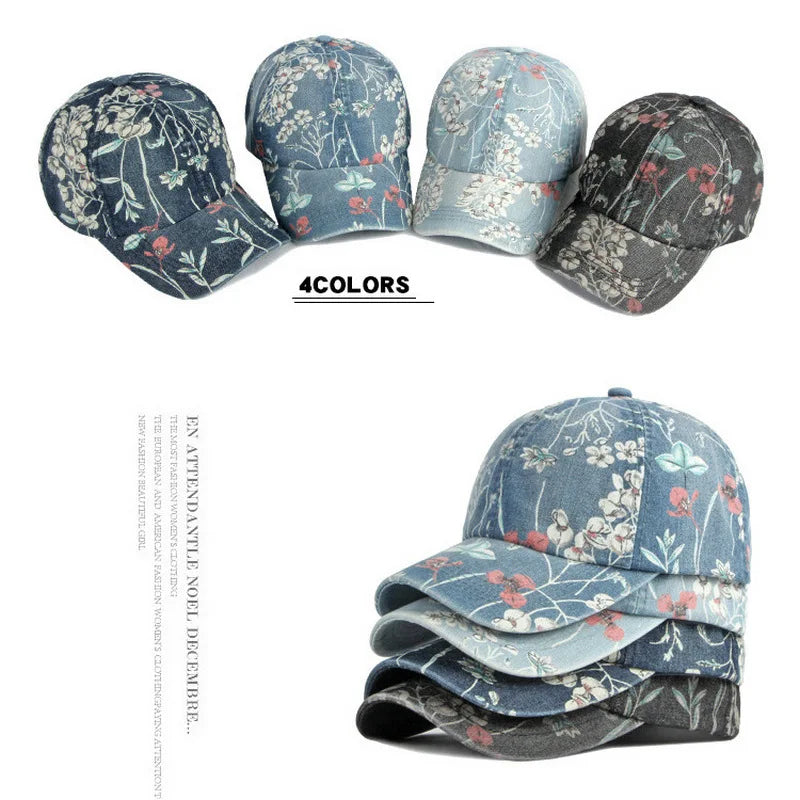 Women's CLIMATE Floral Denim Baseball Cap Hat - Premium Cap from Craftklart Dropship - Just $7.85! Shop now at Craftklart.store