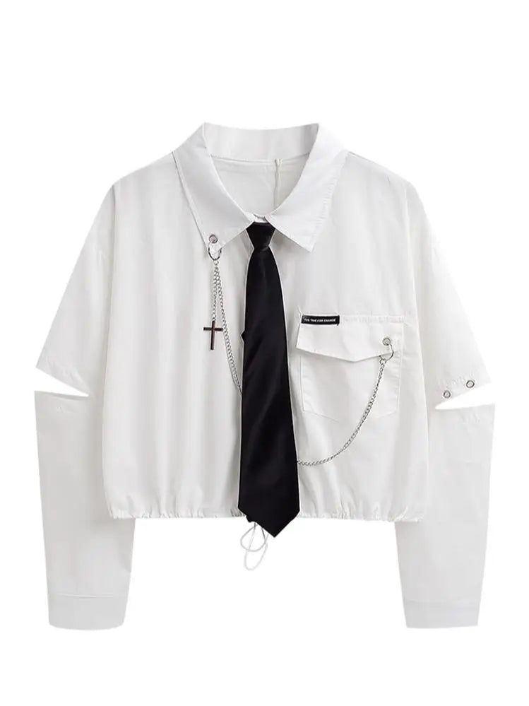 Punk Style Women Shirt Gothic Harajuku Dark Tie And Chain - Premium Shirt from Craftklart Dropship - Just $20.13! Shop now at Craftklart.store