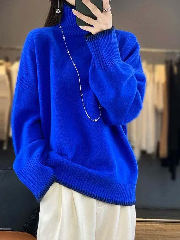100% Pure Wool Cashmere Sweater Women's Turtleneck Pullover