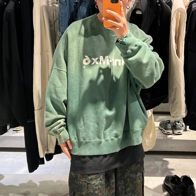 Men's Simple Letter Green Black Damaged Sweatshirts