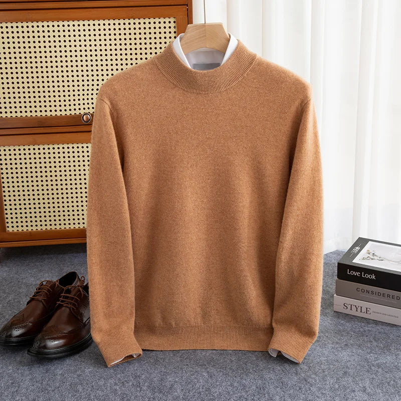 New Fashion Men's 100% Wool Pullover Half-high Collar Sweater - Craftklart.store