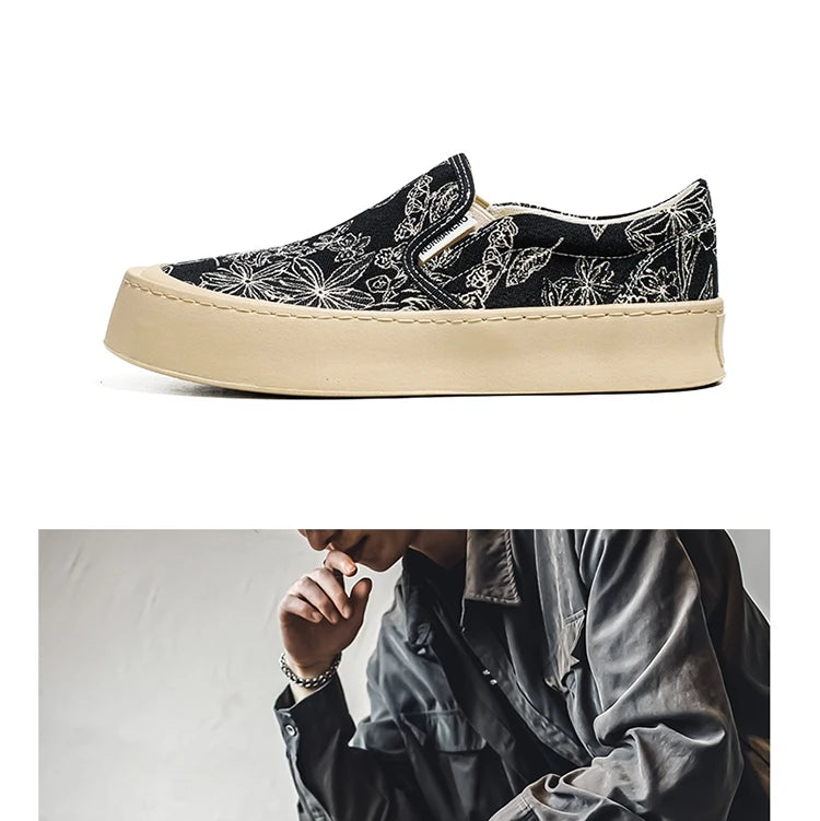 Men's Canvas Floral Thick Sole Loafers
