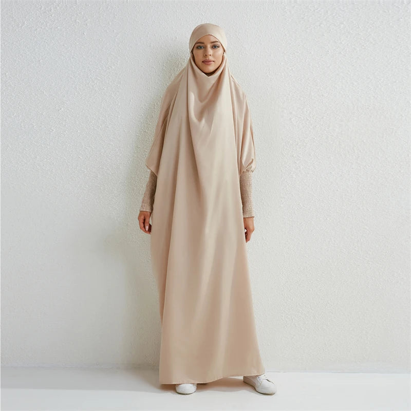 Women's Urban Flowing Hooded Abaya with Smocking Sleeve One-piece