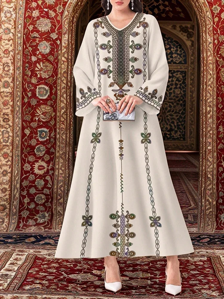 Traditional Women's Long Sleeve Midi Loose Fit Long Dress