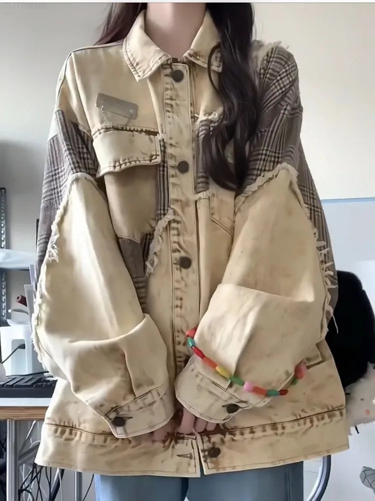 Patchwork Streetwear Contrast Color Grunge Jackets - Premium Jacket from Craftklart Dropship - Just $40.71! Shop now at Craftklart.store
