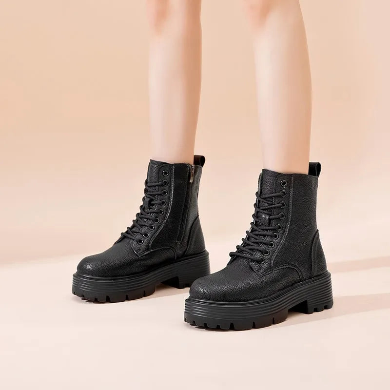 AIYUQI 2025 new women ankle boots thick velvet warm snow boots women's genuine leather winter female boots non-slip short boots