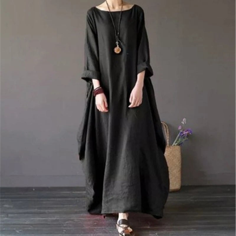 Women's Long Sleeve Linen Oversized Maxi Dress