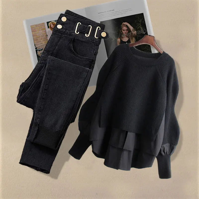 Women's Urban Jeans & Top Matching Korean Set - Premium Sets from Craftklart Dropship - Just $9.43! Shop now at Craftklart.store