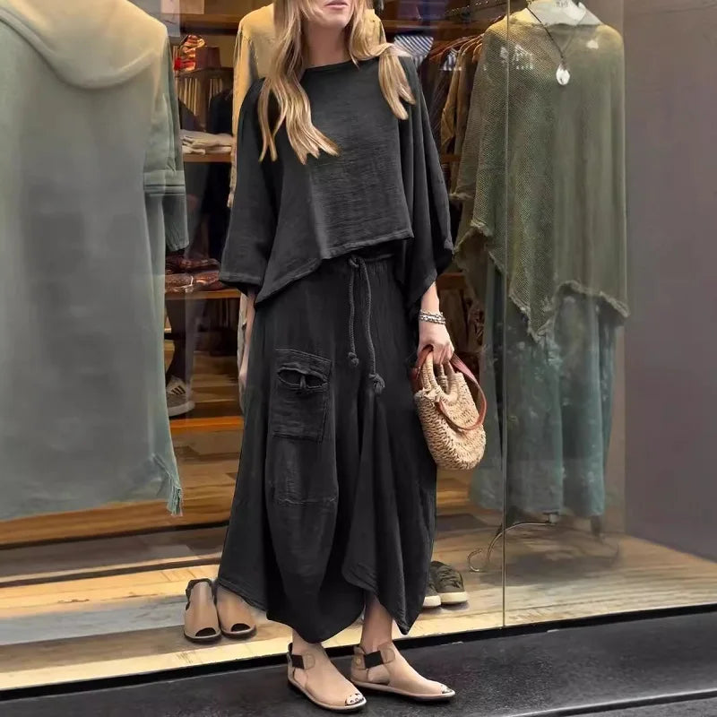 Loose Casual Solid Cotton Linen 2 Piece Sets Women - Premium Set from Craftklart Dropship - Just $28.08! Shop now at Craftklart.store