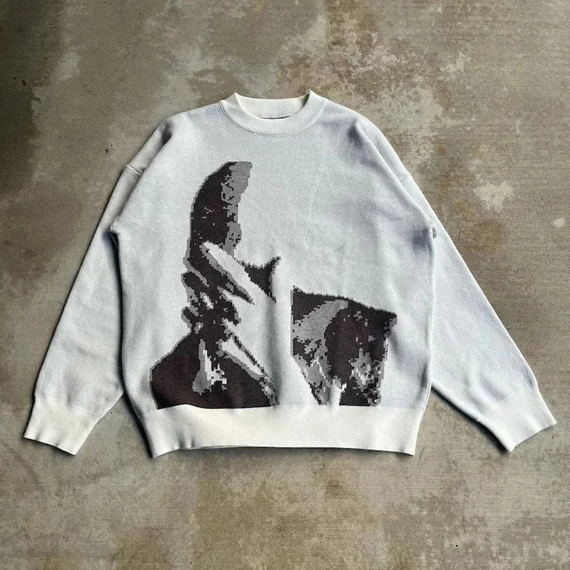 Men's winter sweater pullover knitted long sleeved top hip-hop rock fashion Harajuku cartoon thinking boy print Y2k streetwear - Craftklart.store