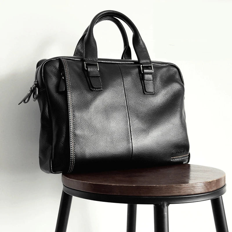 Genuine Leather Men's Briefcase Black Shoulder Laptop Bag - Premium Laptop Bag from Craftklart Dropship - Just $46.63! Shop now at Craftklart.store