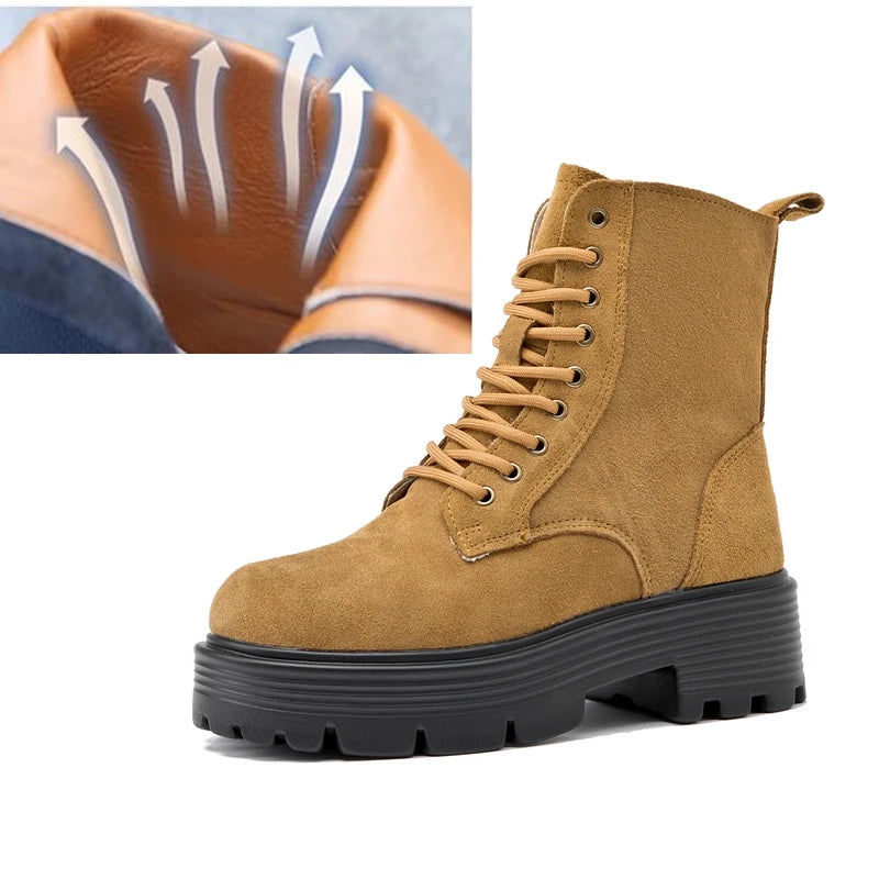 AIYUQI 2025 new women ankle boots thick velvet warm snow boots women's genuine leather winter female boots non-slip short boots