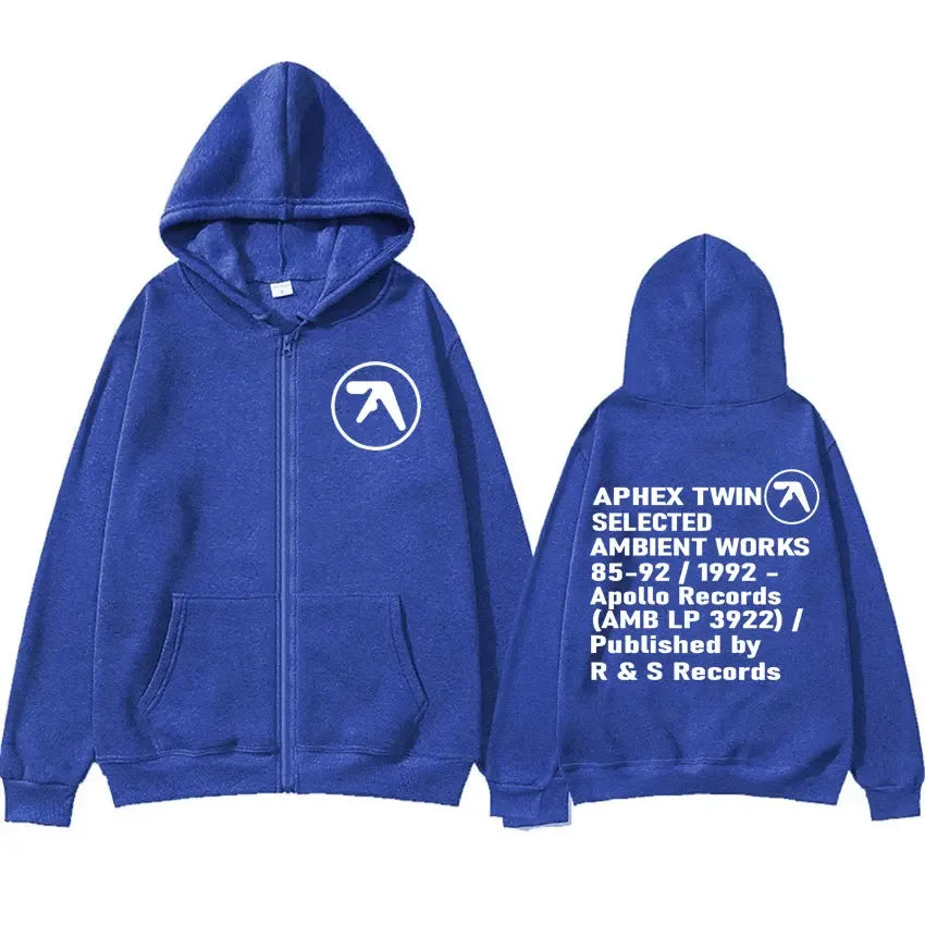 Zip Up Hooded Top Aphex Twin Inspired Graphic Print Hoodie - Craftklart.store