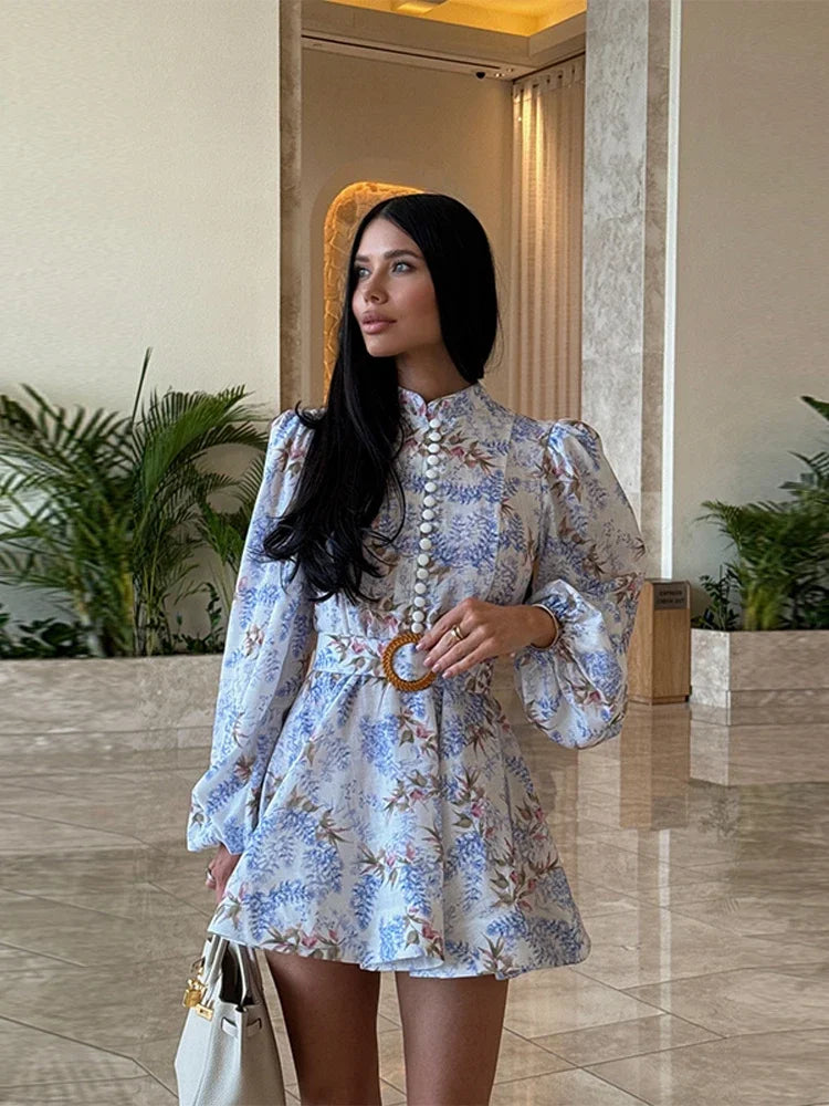 Sort Single Breasted O-neck Long Sleeve A-line Dresses - Craftklart.store