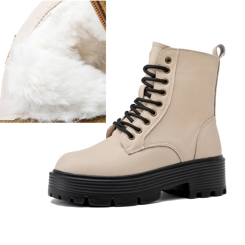 AIYUQI 2025 new women ankle boots thick velvet warm snow boots women's genuine leather winter female boots non-slip short boots