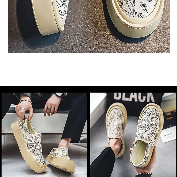 Men's Canvas Floral Thick Sole Loafers