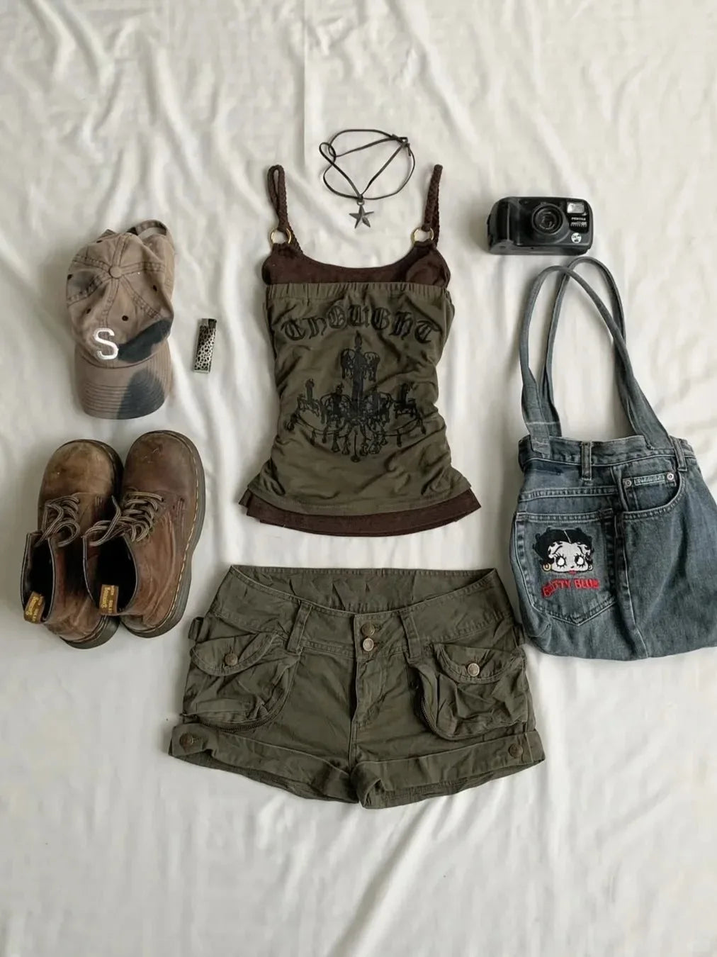 2 Piece Y2k Woman Clothing Letter Print Punk Backless Set
