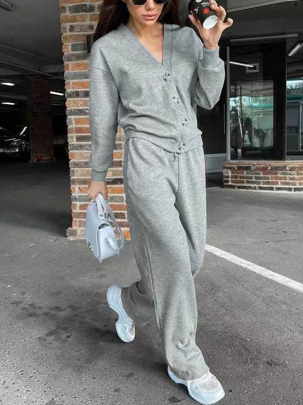 Women Casual V Neck Single Breasted Long Sleeved Coat & Pants Set - Premium Sets from Craftklart Dropship - Just $13.95! Shop now at Craftklart.store