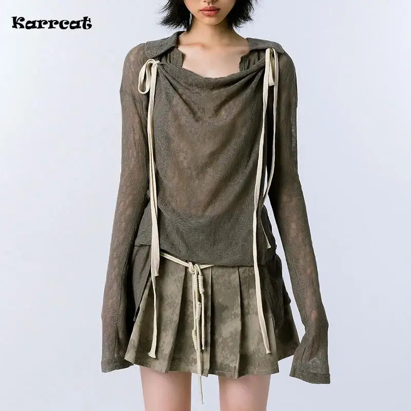 Korean Vintage Patchwork Bandage T-shirt - Premium Shirts & Tops from Craftklart Dropship - Just $18.36! Shop now at Craftklart.store