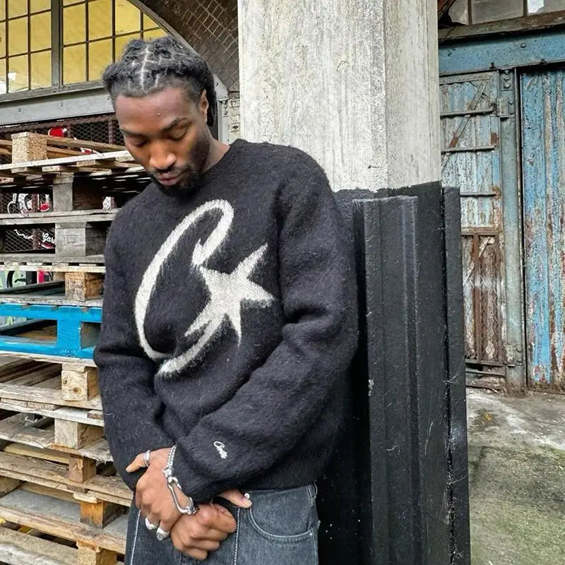 Graphic Print Street Grunge Oversized Casual Knit Sweater - Premium Sweater from Craftklart Dropship - Just $19.18! Shop now at Craftklart.store