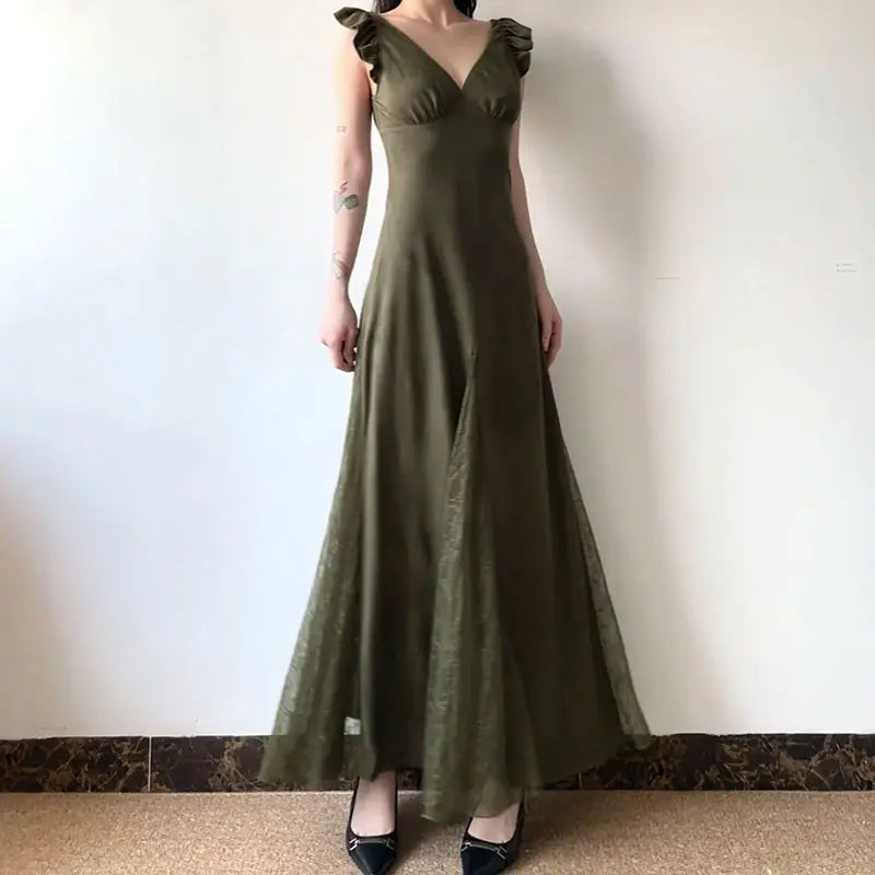 Women's V Neck Sheer Lace Patchwork High Waist Elegant Party Dress - Premium Dress from Craftklart Dropship - Just $27.74! Shop now at Craftklart.store