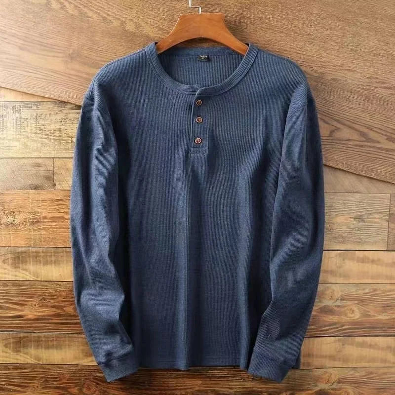 Henley Waffle Half Button Breathable 100% Cotton Tops - Premium Longsleeve Top from Craftklart Dropship - Just $16.25! Shop now at Craftklart.store
