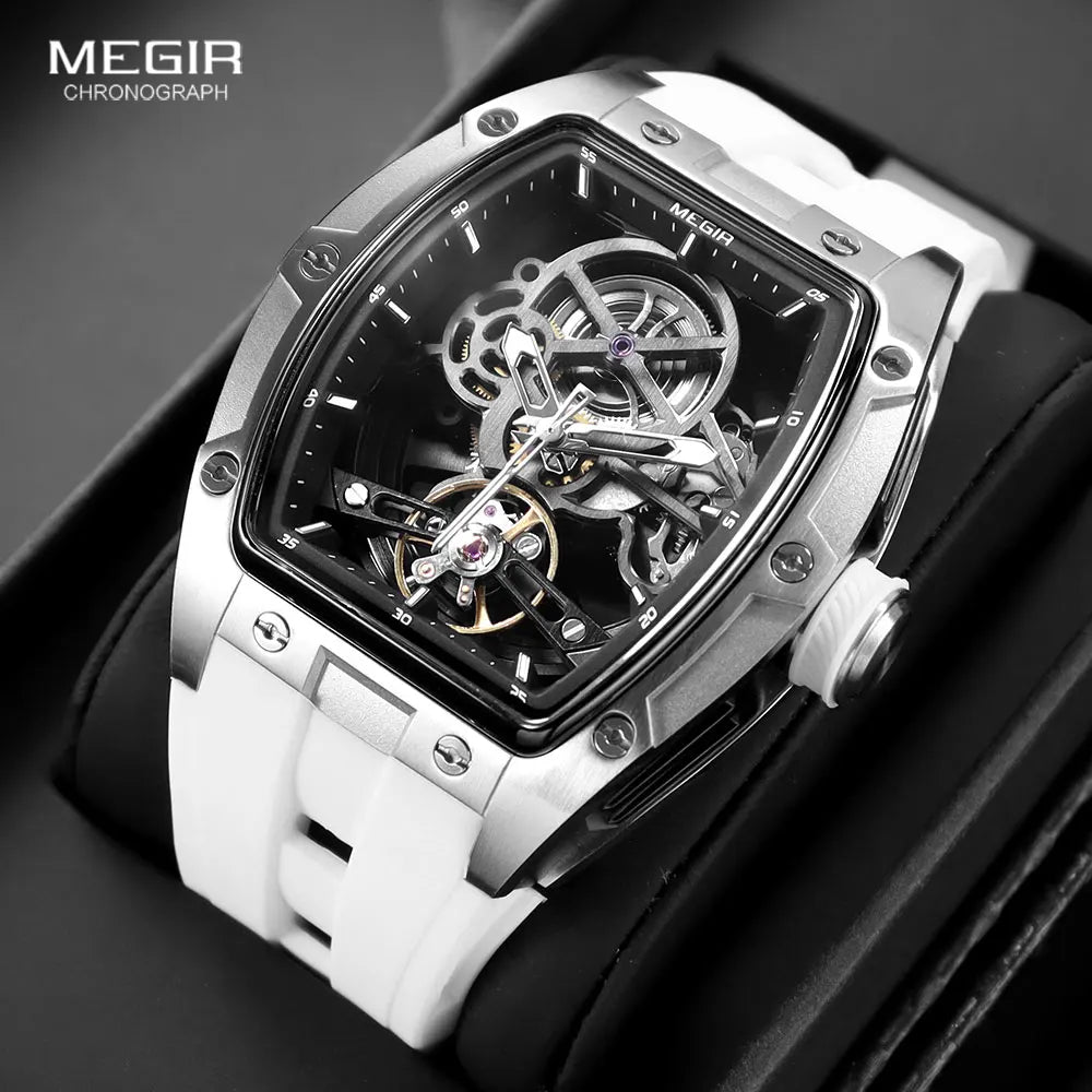 Men's Analog Automatic Wristwatch with White Silicone Strap - Premium Watches from Craftklart Dropship - Just $43.75! Shop now at Craftklart.store