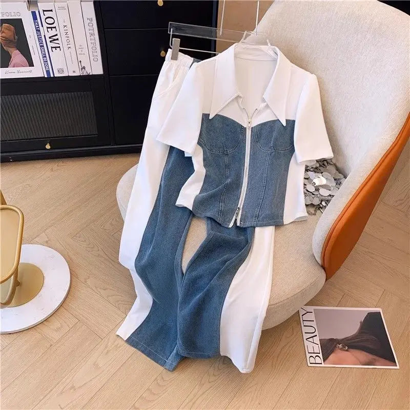 Women's Short SleeveCasual Denim Two-piece set - Premium Sets from Craftklart Dropship - Just $26.70! Shop now at Craftklart.store