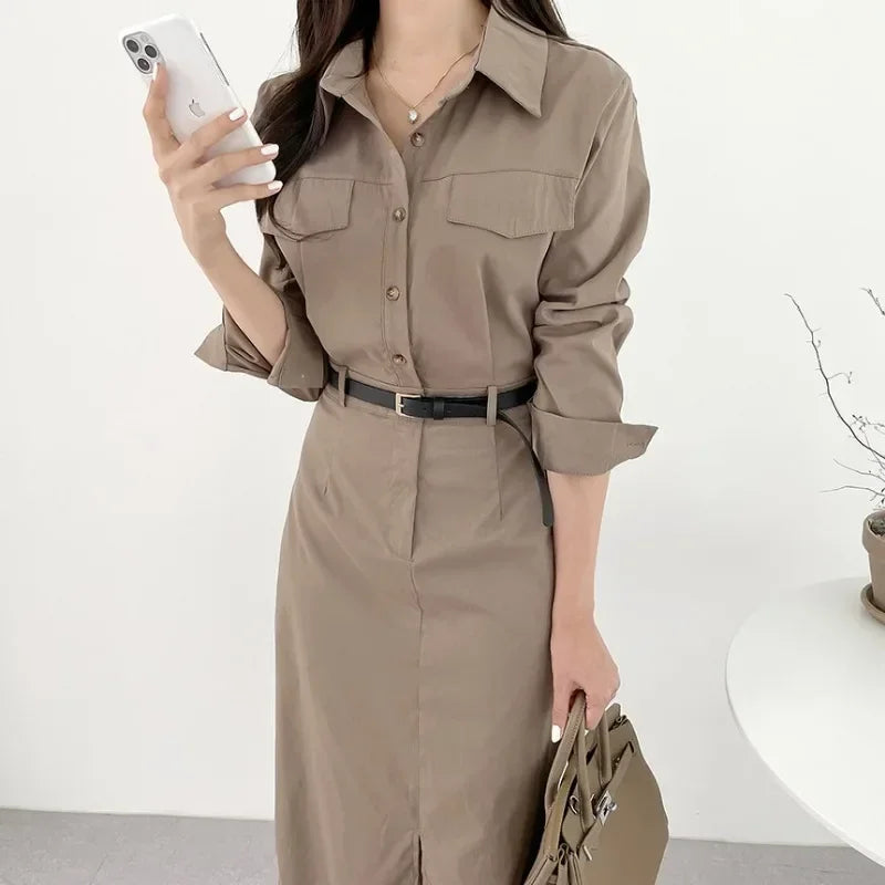 Women's Urban Chic Office Maxi Dress with Belt