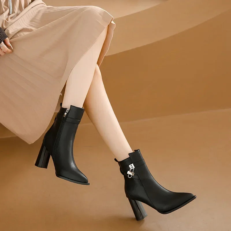 Women's Chunky High Heel Short Boots - Premium Boots from Craftklart.store - Just $16.89! Shop now at Craftklart.store