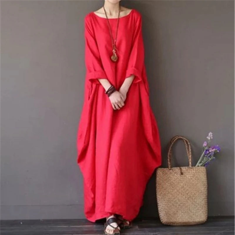 Women's Long Sleeve Linen Oversized Maxi Dress