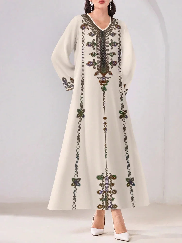 Traditional Women's Long Sleeve Midi Loose Fit Long Dress