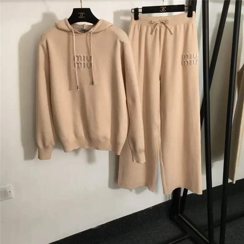 Branded Hooded Knitwear Two-Piece Suit Women 2024 - Premium Set from Craftklart Dropship - Just $53.60! Shop now at Craftklart.store