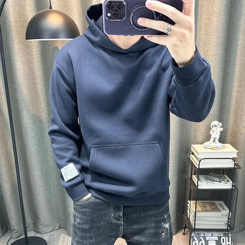 Solid Color Hooded Long Sleeved Hoodie Men's Clean Version Simple Casual Pullover Men's Casual Top Trendy