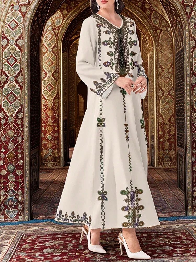 Traditional Women's Long Sleeve Midi Loose Fit Long Dress