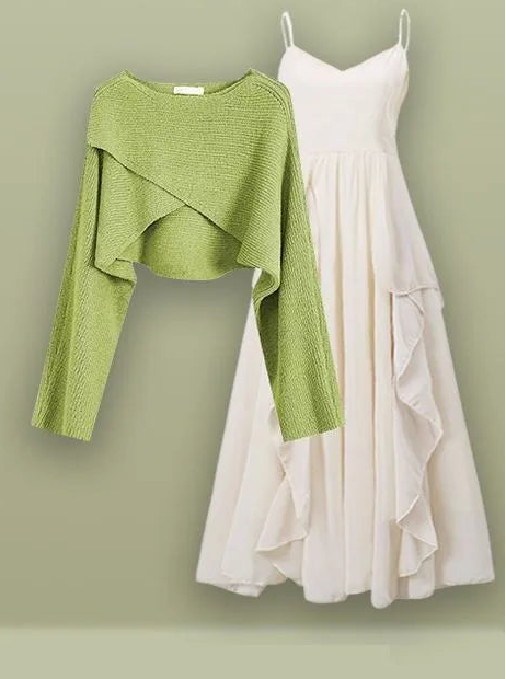 Autumn Short Knitted Sweater Suspended Skirt Two Piece Female Clothing Set