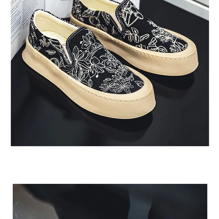 Men's Canvas Floral Thick Sole Loafers