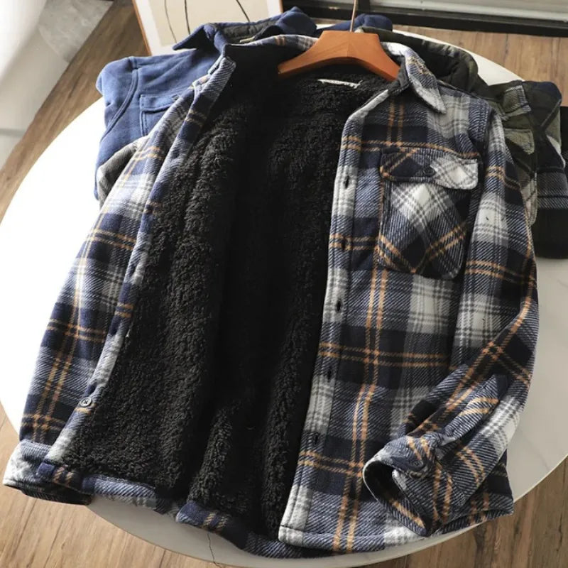 Men's Winter Fleece Linend Warm Plaid Shirt