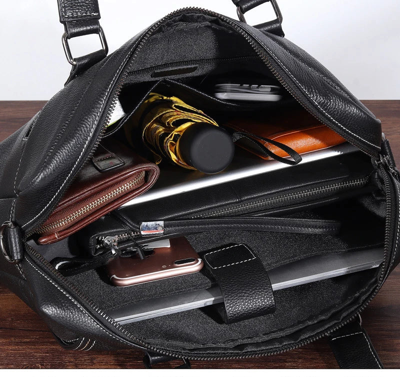 Genuine Leather Men's Briefcase Black Shoulder Laptop Bag - Premium Laptop Bag from Craftklart Dropship - Just $46.63! Shop now at Craftklart.store