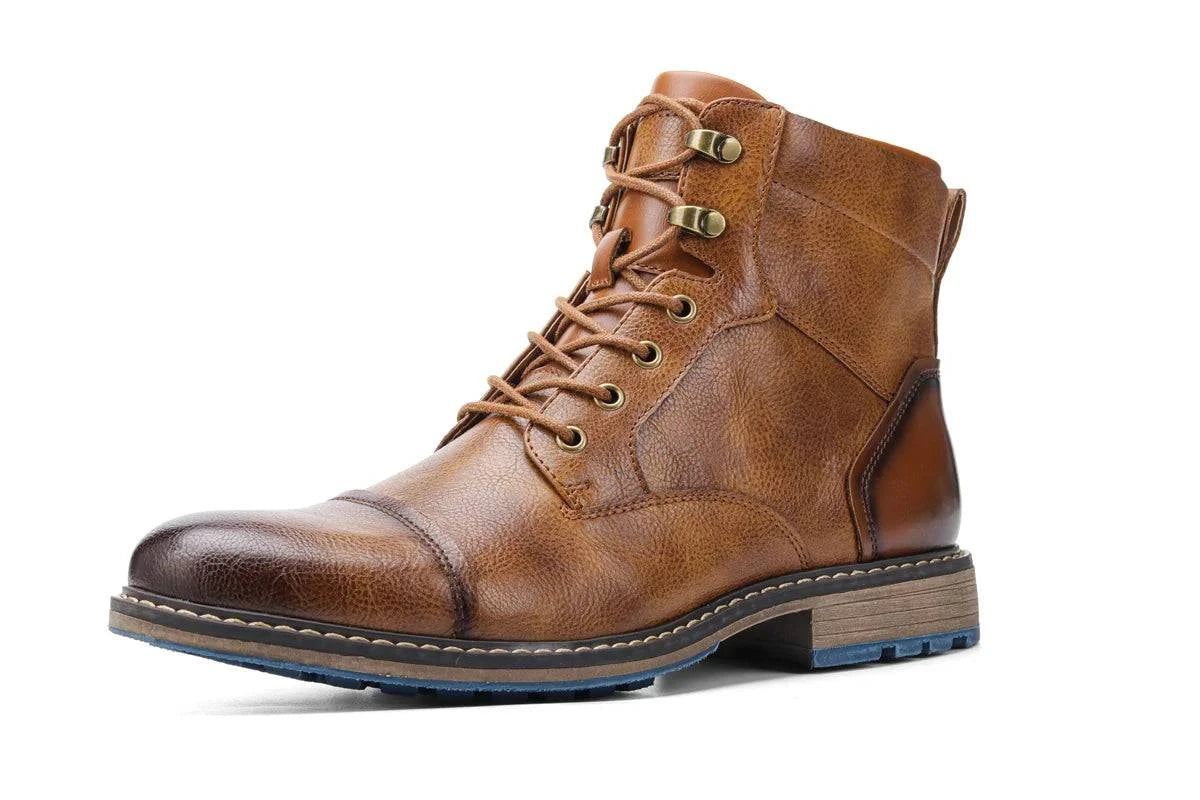Men's urban retro streetwear leather boots with stylish design and sturdy sole, perfect for casual and streetwear fashion.