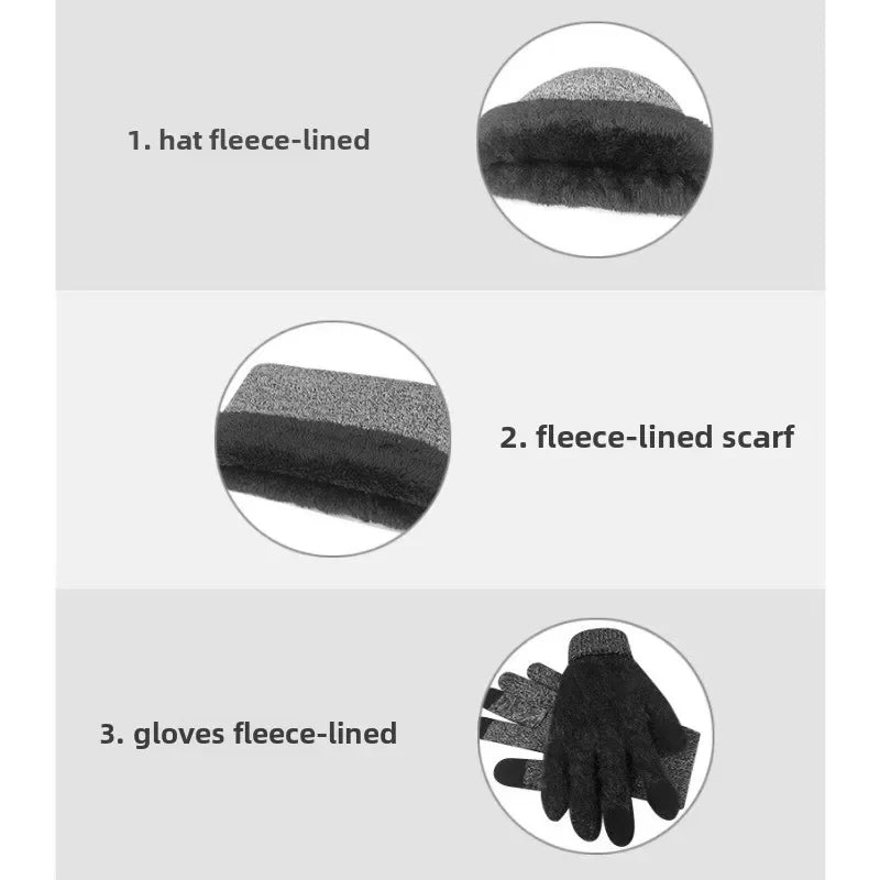 Fashion Trend Knitted Thickened Hat Scarf Glove for Men Set - Craftklart.store