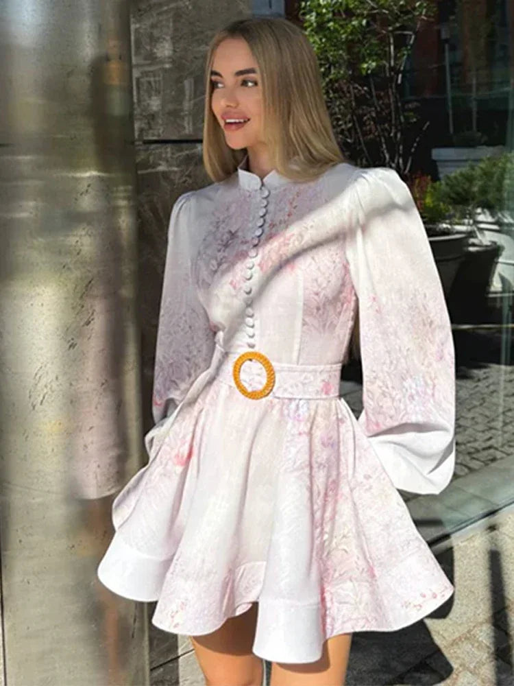 Sort Single Breasted O-neck Long Sleeve A-line Dresses - Craftklart.store