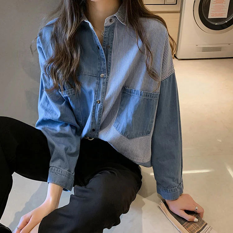 Blue Denim Shirt Women Batwing Sleeve Asymmetrical Shirt - Premium shirt from Craftklart Dropship - Just $21! Shop now at Craftklart.store